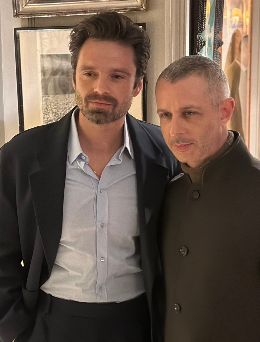 sebstanarchive's tweet photo. Old photo of Sebastian Stan and Jeremy Strong at the Charles Finch &amp; Chanel Pre-BAFTA Party in 2025. https://t.co/PQwpszcde3