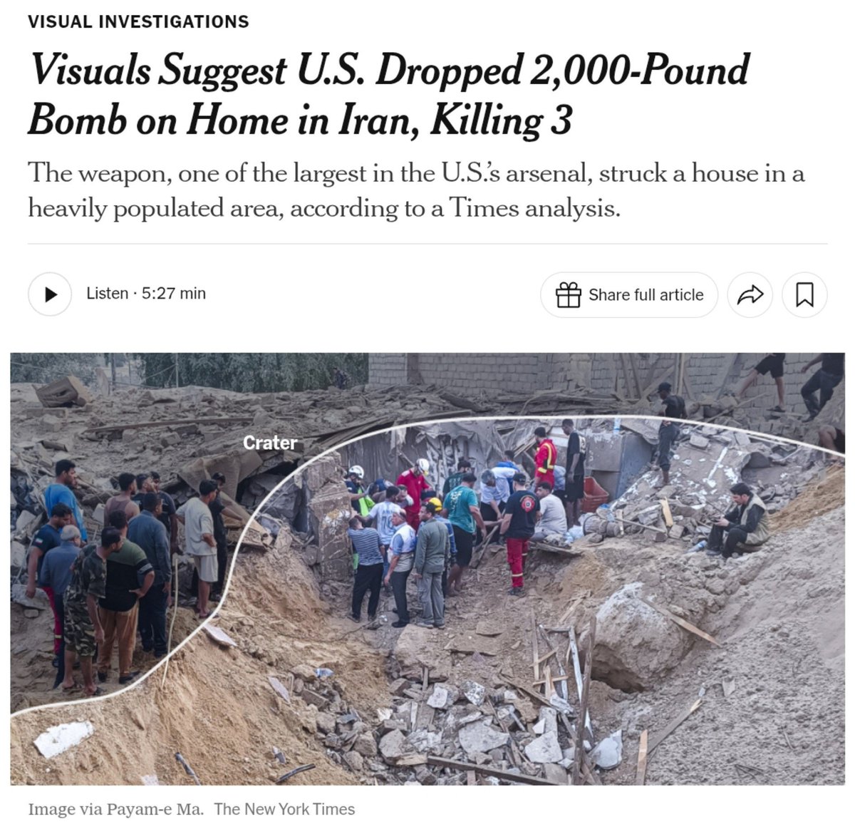 MenchOsint's tweet photo. The Americans dropped a 2,000-pound bomb on this civilian neighborhood, killing a husband, his wife and their 2-year-old son.

Was it accidental ? I don't think so. https://t.co/Cvkwb7PziW