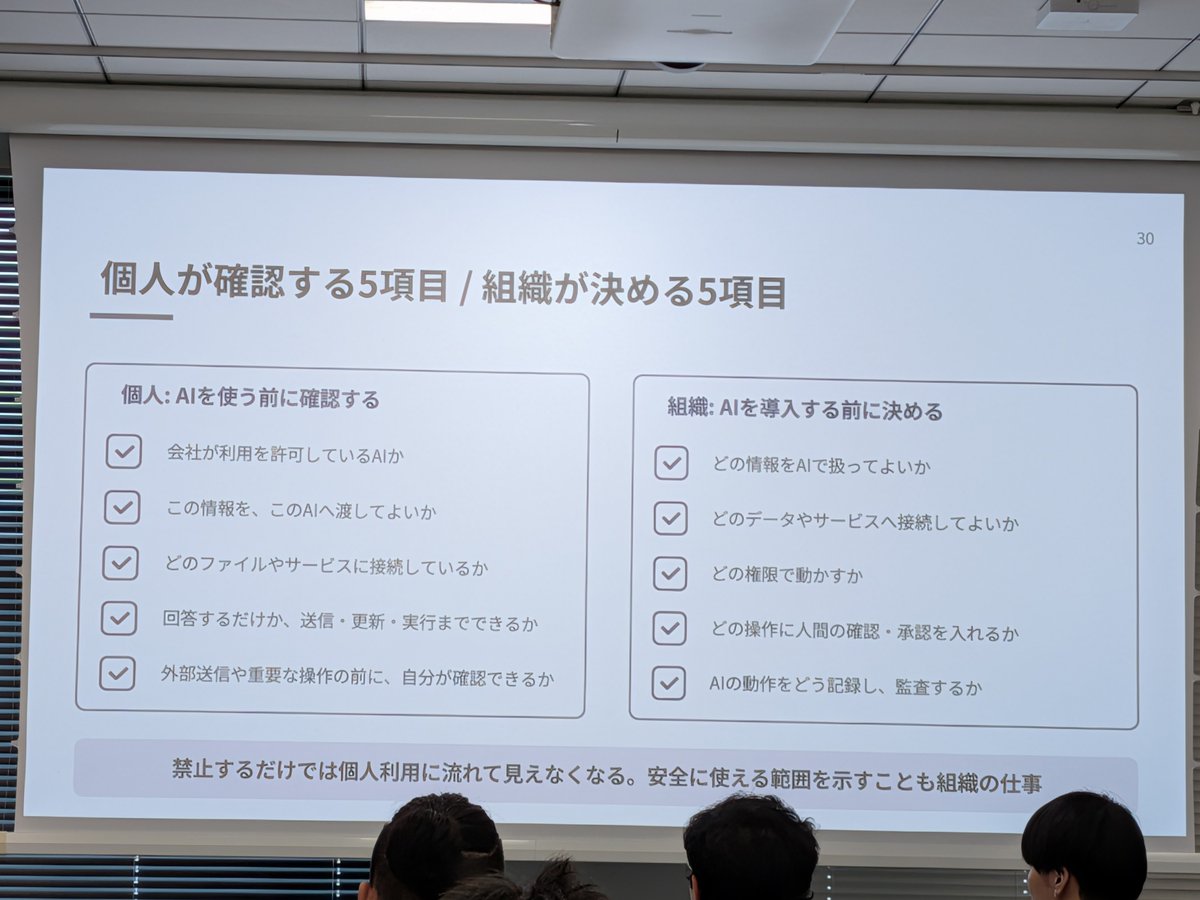 hiro0kach1's tweet photo. とても良いまとめで参考になる。あとは、AIとの触れ合い方が人や組織によって違う中で、これをどういう形で担保すればよいのか、は結構課題だと思っている
#shirosec https://t.co/JgzduM6ROL