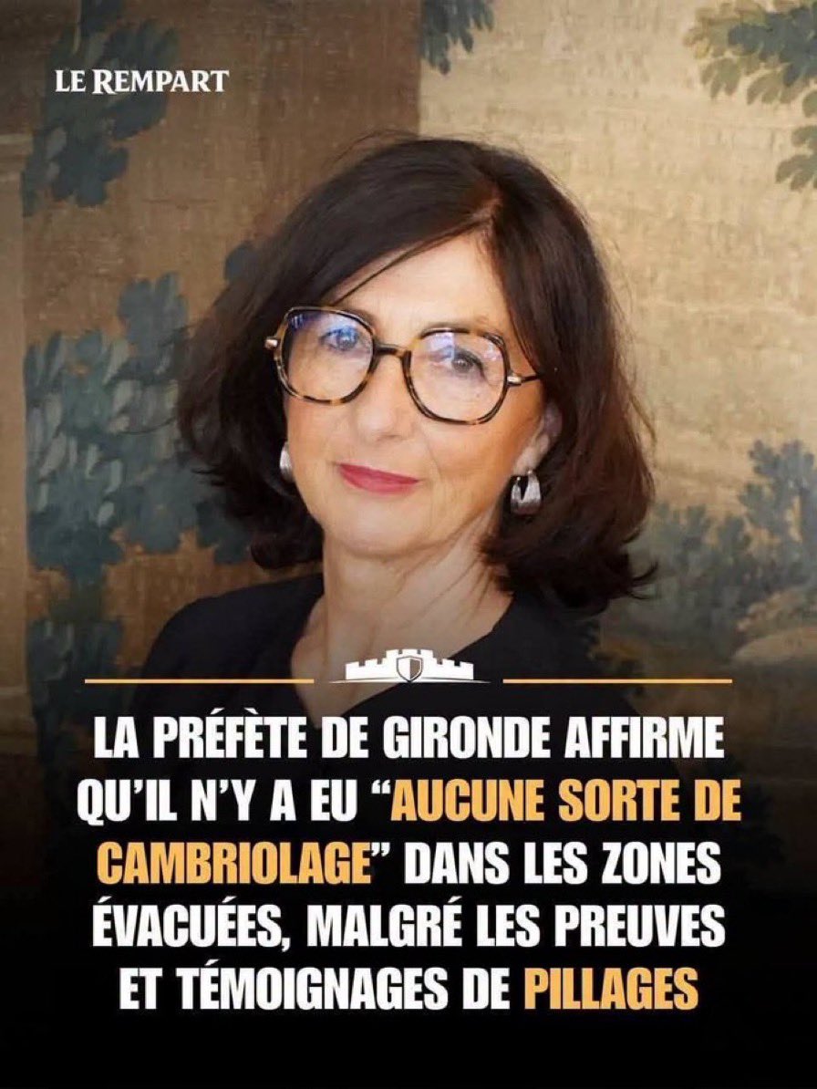 Ad_Vitam44_'s tweet photo. L’info est confirmée.✅ 
🚨 »Le procureur de la République de Bordeaux, Renaud Gaudeul, a effectivement annoncé le 30 juillet 2026 que 22 procédures pour vols par effraction ont été ouvertes dans les zones évacuées à cause des incendies en Gironde (17 en secteur gendarmerie, 5 en secteur police). Elles font suite à des plaintes ou à des constatations des patrouilles »‼️

Pourquoi elle tient un autre discours ❓ ⬇️