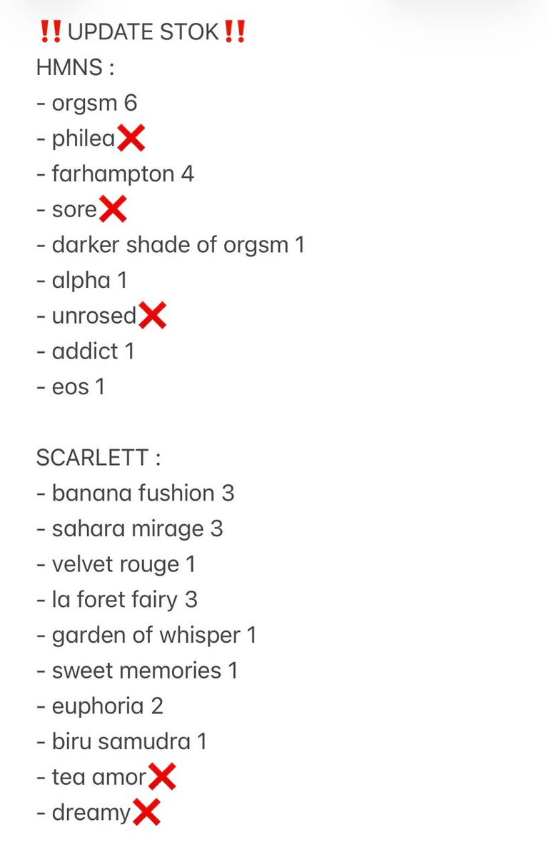 amelicarch's tweet photo. haii temen temen! yuk siapa lagii yang mau beli parfum HMNS &amp;&amp; SCARLETT?

ini yaaa update stok terbaruu 🤗💫

defect/ga lolos QC/tester/tembus barcode https://t.co/tHykop7myZ
