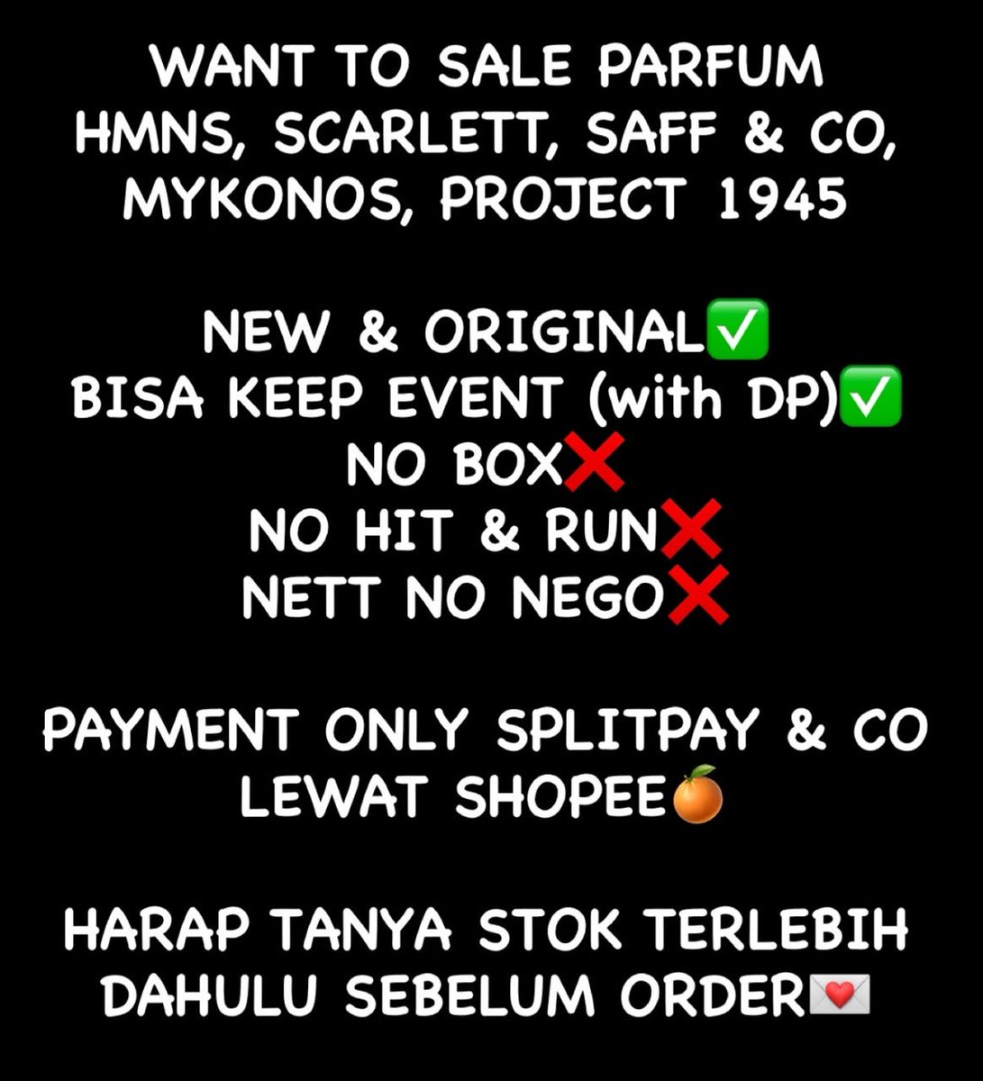 amelicarch's tweet photo. haii temen temen! yuk siapa lagii yang mau beli parfum HMNS &amp;&amp; SCARLETT?

ini yaaa update stok terbaruu 🤗💫

defect/ga lolos QC/tester/tembus barcode https://t.co/tHykop7myZ