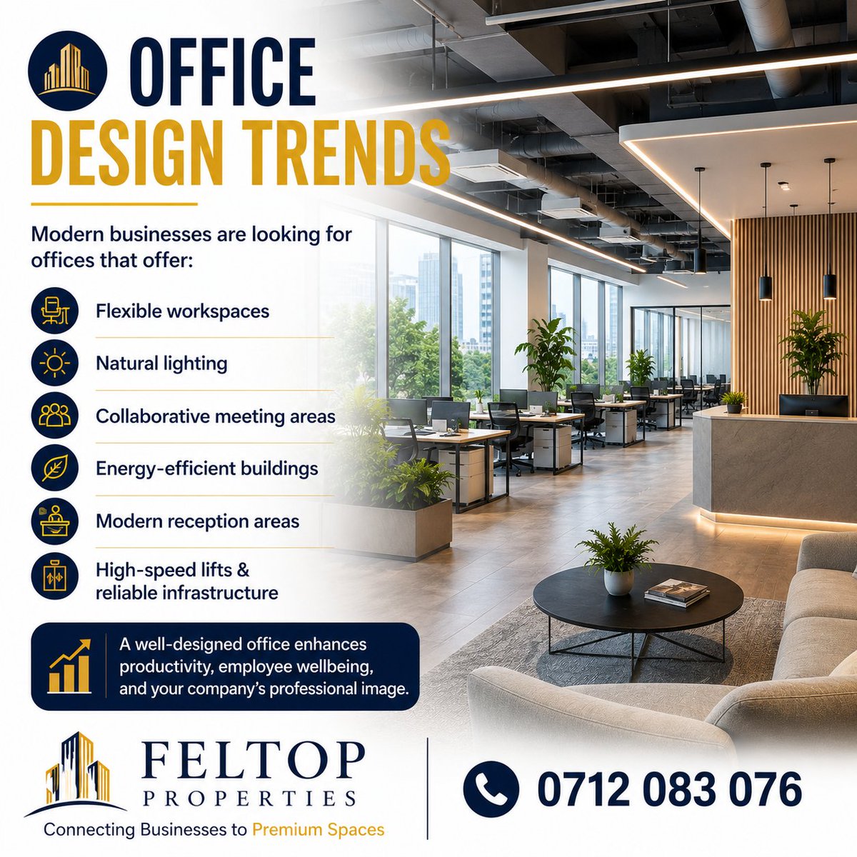 Feltoppropertie's tweet photo. 🏢 Office Design Trends
The best offices today are designed for productivity, collaboration, and growth.
Looking for premium office space in Parklands?
📞 0712 083 076
#OfficeDesign #CommercialRealEstate #OfficeSpace #Parklands #FeltopProperties #BusinessGrowth #CorporateOffice https://t.co/vEoTjjhv8j