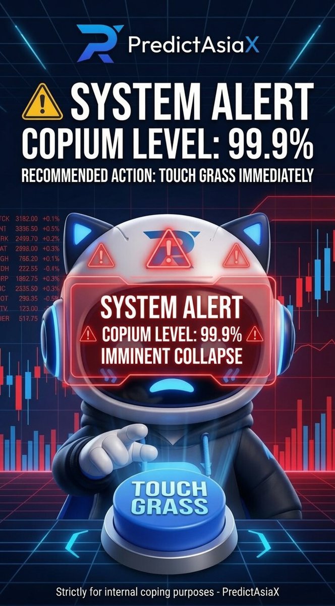 PAXDailyPaxy's tweet photo. ⚠️ Alert: Copium concentration in Crypto Twitter reached critical mass.

​System action: Initiating emergency grass touching protocol. https://t.co/EsiHbkYK75