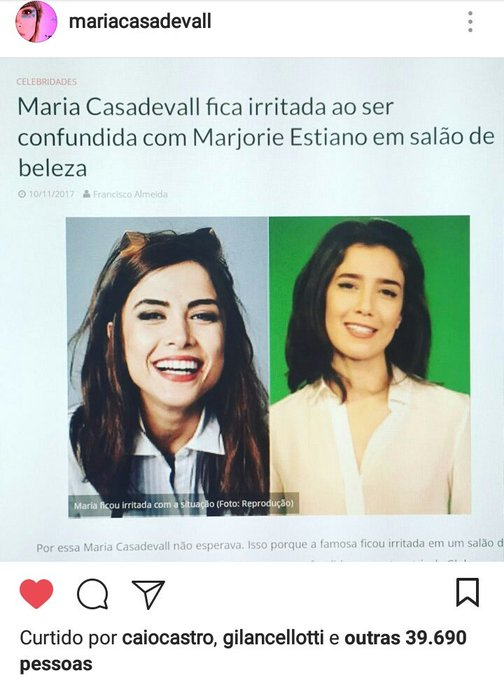 ZAMENZA's tweet photo. O dia que saiu uma matéria noticiando uma suposta irritação da Maria Casadevall quando foi confundida com Marjorie Estiano em um salão de beleza e ela respondeu da melhor forma possível. Isso em 2017!!! https://t.co/IgFD6EYeHj