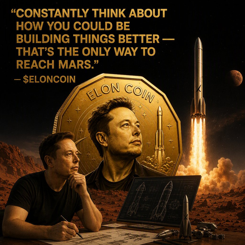 ElonCoin__x's tweet photo. Constantly think about how you could be building things better — that's the only way to reach Mars.

— $ELONCOIN https://t.co/MaJgOORITp