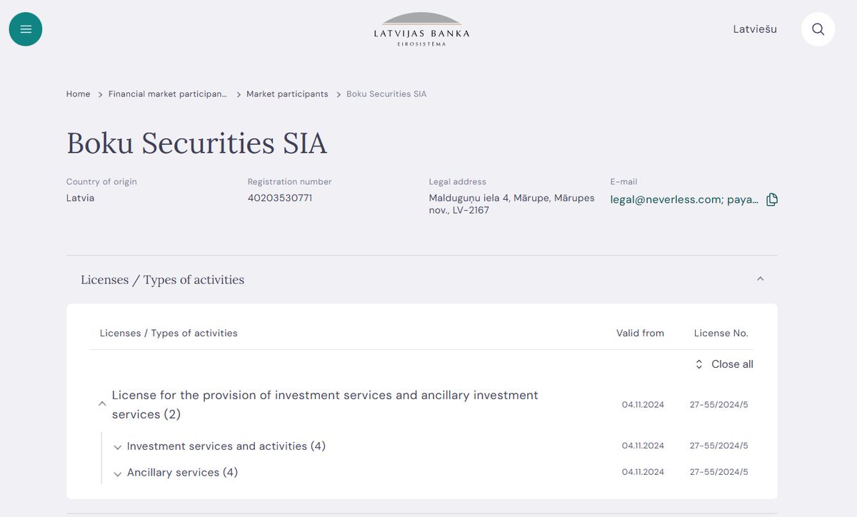 拉脱维亚央行 MiFID II 证券投资牌照查询