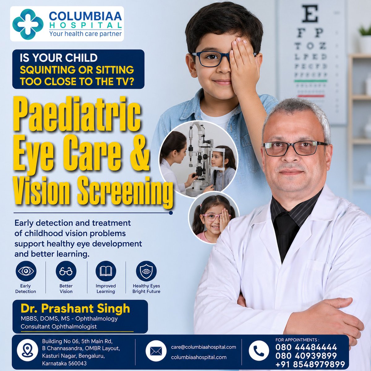 columbiaahosp's tweet photo. Is your child squinting or sitting too close to the TV? It may indicate a vision problem. Visit Columbiaa Hospital for paediatric eye care & vision screening. 🌐 https://t.co/eYgmjwzp3z #ChildEyeCare #VisionScreening #HealthyEyes #Bengaluru https://t.co/SkkD6UsaxK