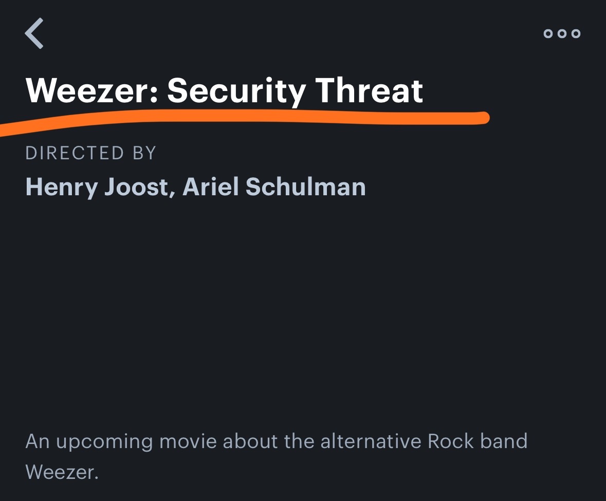 headisinthesun's tweet photo. WEEZER MOVIE HAS A TITLE GUYS GUYS GUYS GUYS #weezer #weezertwt https://t.co/WgPJZ98RjB