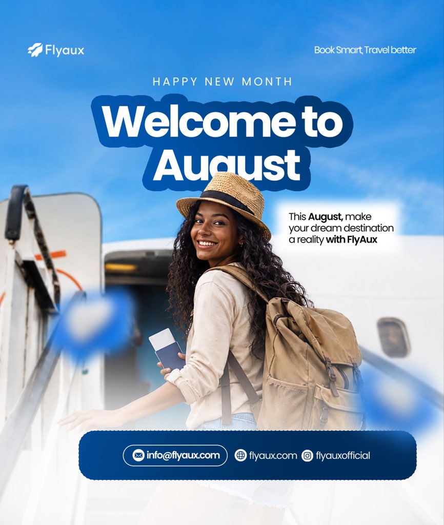 Flyauxofficial's tweet photo. Happy new month!!

August is the perfect time to turn your travel dreams into travel plans. Let's get you there. Send us a dm or pick your travel destination with the link in bio. https://t.co/qftoGAnlXK