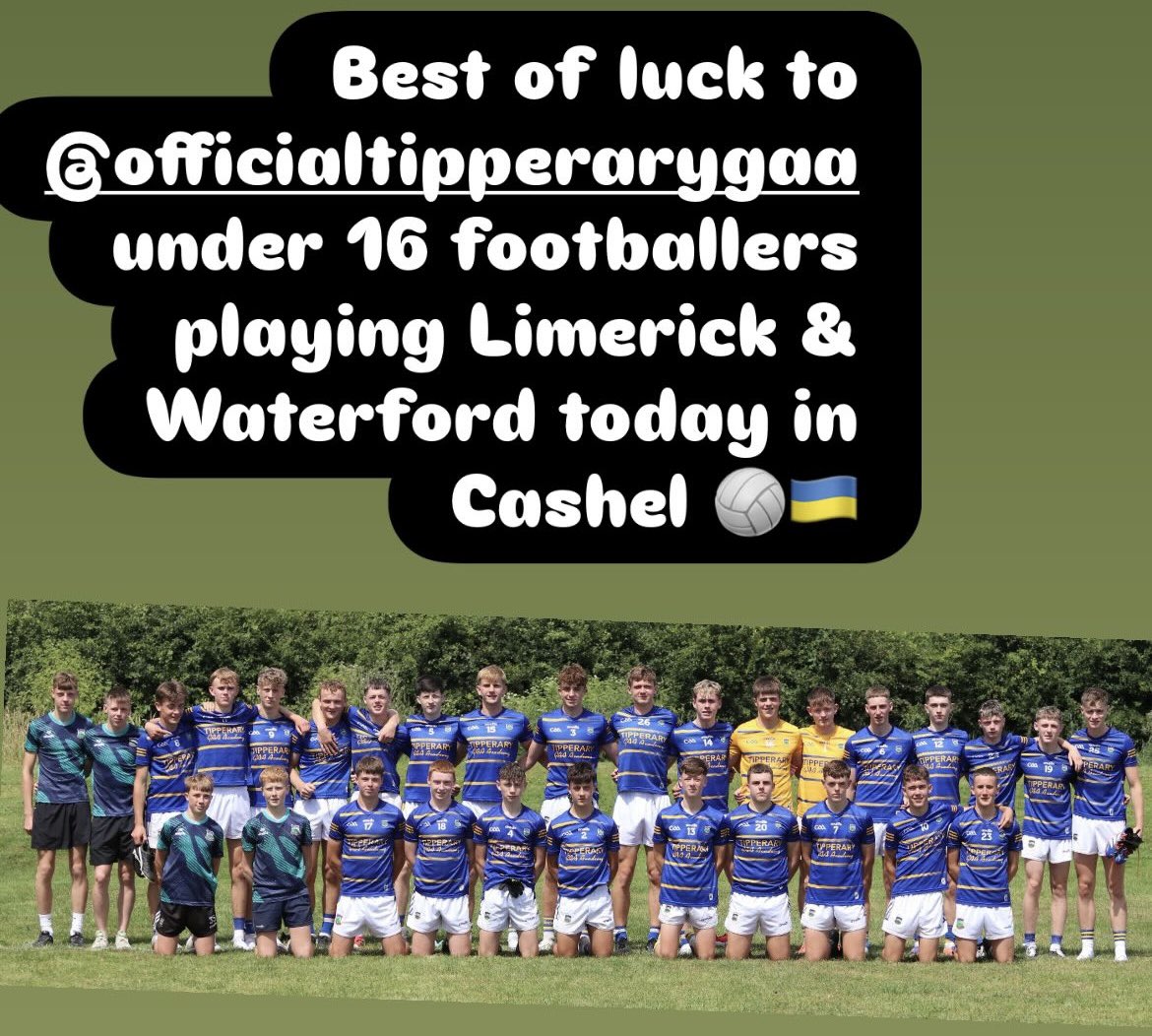 tippgamesdev's tweet photo. Best of luck to u16 footballers today in Cashel 

12pm - Tipp V Limerick 
1pm - Tipp V Waterford 

@TippfootballGAA @TipperaryGAA https://t.co/6FoSF3saoM