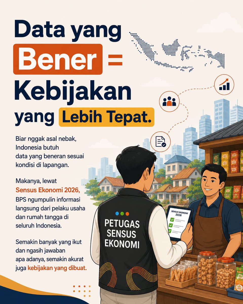 chenggur2's tweet photo. Sensus Ekonomi 2026 ini penting supaya kondisi usaha dan ekonomi masyarakat di tiap daerah bisa benar-benar dipahami. Mari bantu dengan memberi informasi yang sesuai kenyataan
#SayaSudahDisensus https://t.co/NQIYvU8vLM