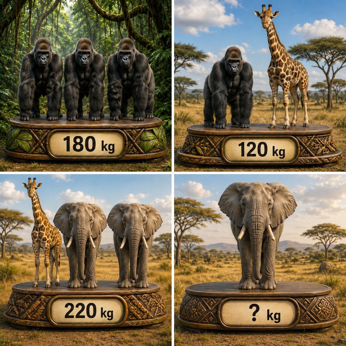 strength_km's tweet photo. Si vous parvenez à résoudre ce problème, votre niveau d'intelligence est supérieur à la moyenne.

Combien pèse un éléphant ? https://t.co/9T7rgkTYpY