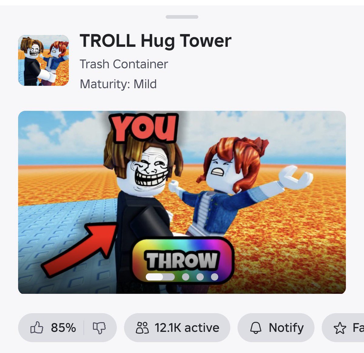 Spidykan's tweet photo. Troll Tower games are back? 2 weeks and got 4 million visits and 12K CCU https://t.co/P1VWKKjabz
