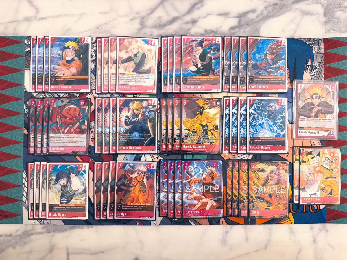 yuchaso_prince's tweet photo. とりあえずデッキ組んだぞー！！
こう見るとちゃんとそれぞれのキャラが
ナルト側サスケ側みたいになってて感動した

#NARUTO #ナルトカード #NARUTOTCG https://t.co/lfEcZw06sK