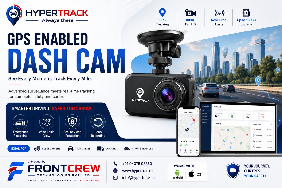 punit_tripathi's tweet photo. 🚗📹 Drive Smarter with the HyperTrack GPS Enabled DashCam!
Record every journey with crystal-clear video while tracking your vehicle in real time.
Protect every mile with HyperTrack.
🌐 https://t.co/y3blEhK6cc
📞 +91 94075 93350
#HyperTrack #GPS #DashCam #VehicleSecurity #IoT https://t.co/RDcsoFme0i