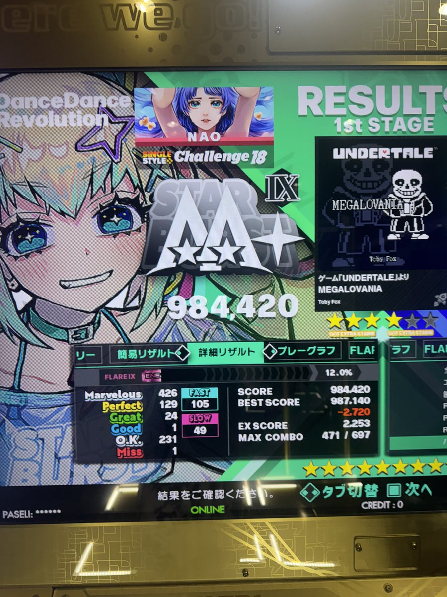 NAOISM330's tweet photo. 26/8/1の成果

Over the "Period" 鬼 退治完了
MEGALOVANIA 鬼 2度目のフレアIX
MAXperiod 鬼 90万突破

つーーかれた！！！

FLARE SKILL 87,922 (±0)
#DDR #ALM4GEST https://t.co/SFe7YDUSVU