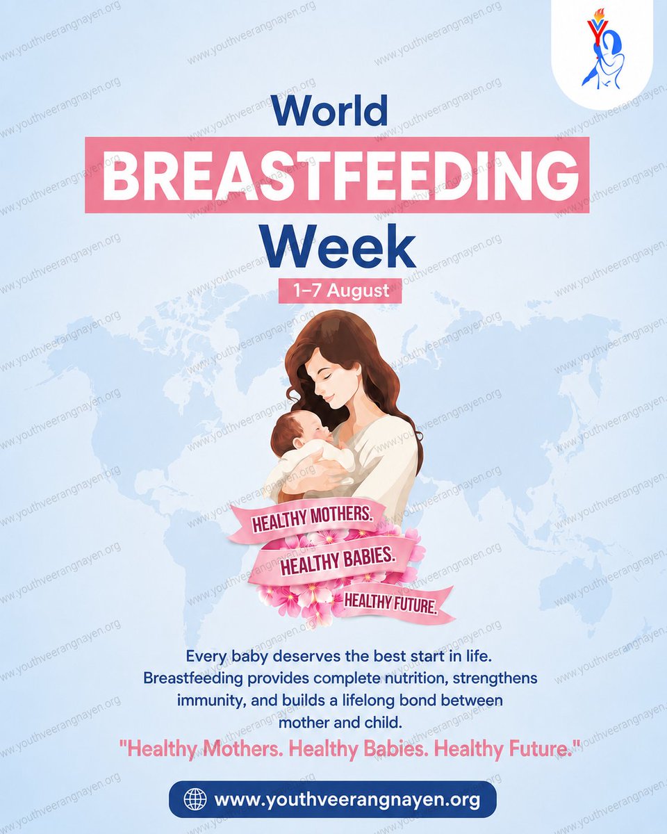 Yveerangnayen's tweet photo. 🤱 Every baby deserves the best start. Breastfeeding gives complete nutrition, boosts immunity, and strengthens the mother-baby bond.

💙 At Youth Veerangnayen NGO, we support healthy mothers for a healthier future.

#WorldBreastfeedingWeek #YouthVeerangnayen https://t.co/Vh5i1uMKNo
