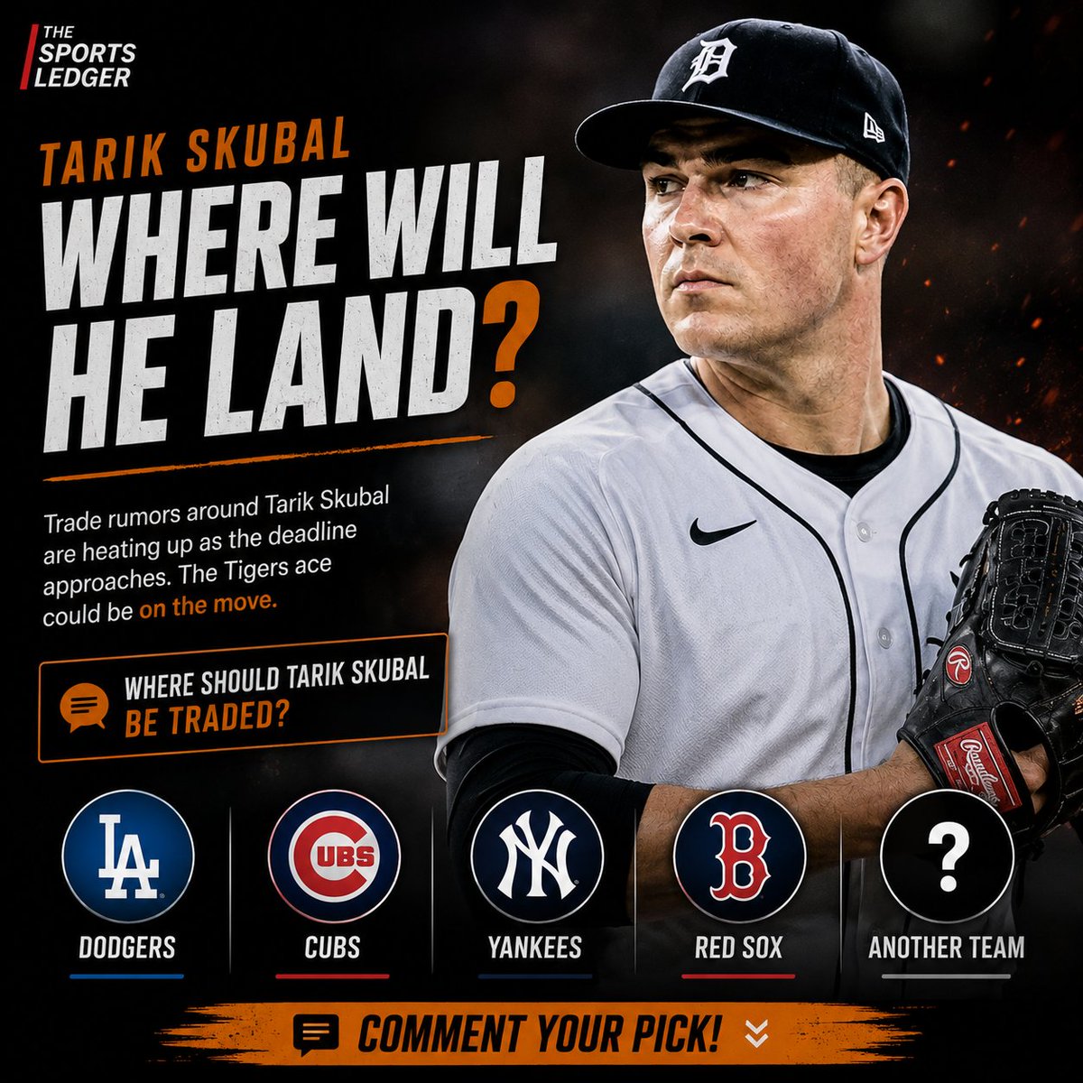 TheSports88's tweet photo. If Tarik Skubal gets traded, which team should make the move? 🤔

⚾ Dodgers? ⚾ Cubs? ⚾ Yankees? ⚾ Red Sox? ⚾ Or another team? https://t.co/vMjb74by6G