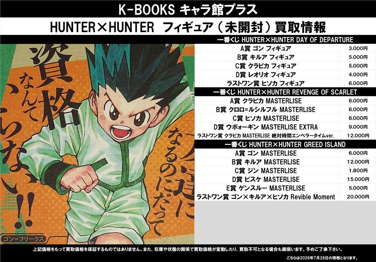 買取情報】 HUNTER×HUNTER ☆一番くじ フィギュア（未開封） ・DAY OF