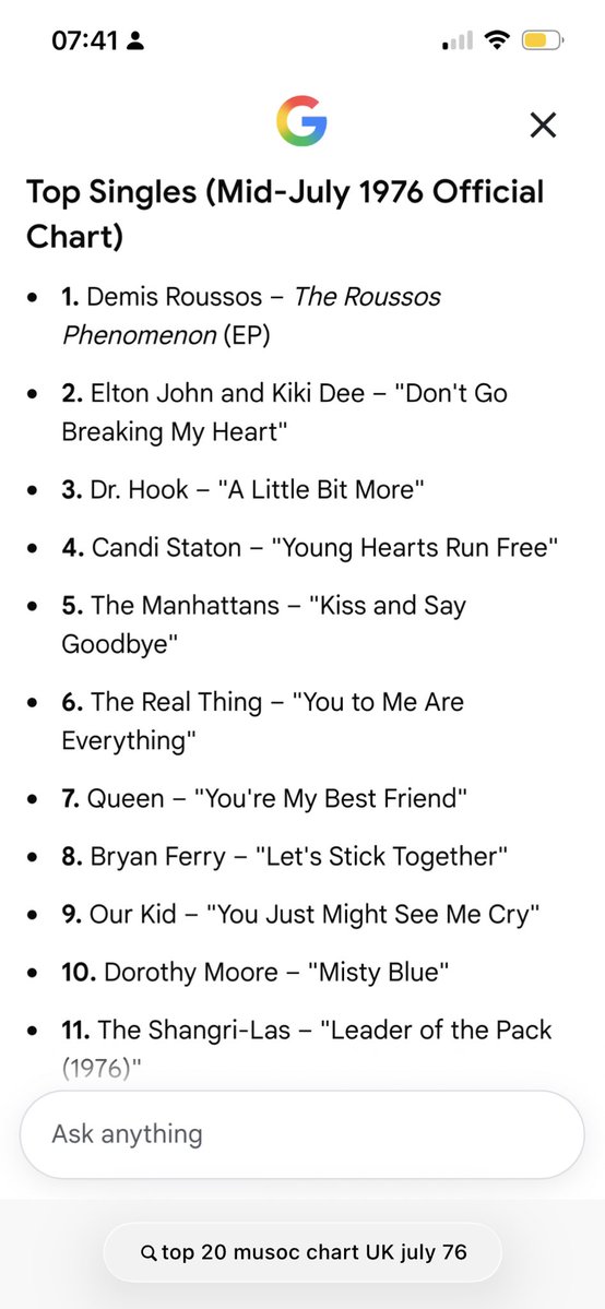 e1duchess's tweet photo. I saw a post the other day which had the Top 20 from 50 years ago and I was struck by the variety of genres. Disco, punk rock, pop, soul, it was all there. 
In fact I was curious so I googled and here it is. 

I used to record the Top 40 on Sunday evenings onto a tape recorder, sometimes from a radio, not even a HiFi. I got that mid teens. 😀