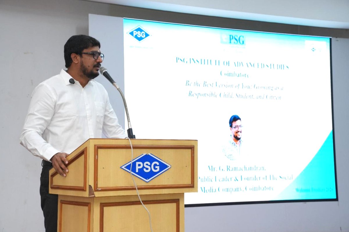 SingaiGR's tweet photo. Happy to address the students of PSG Institute of Advanced Studies during their induction programme.

Wishing them an exciting journey of learning, growth, and endless possibilities. https://t.co/Gqz7qiUOAO