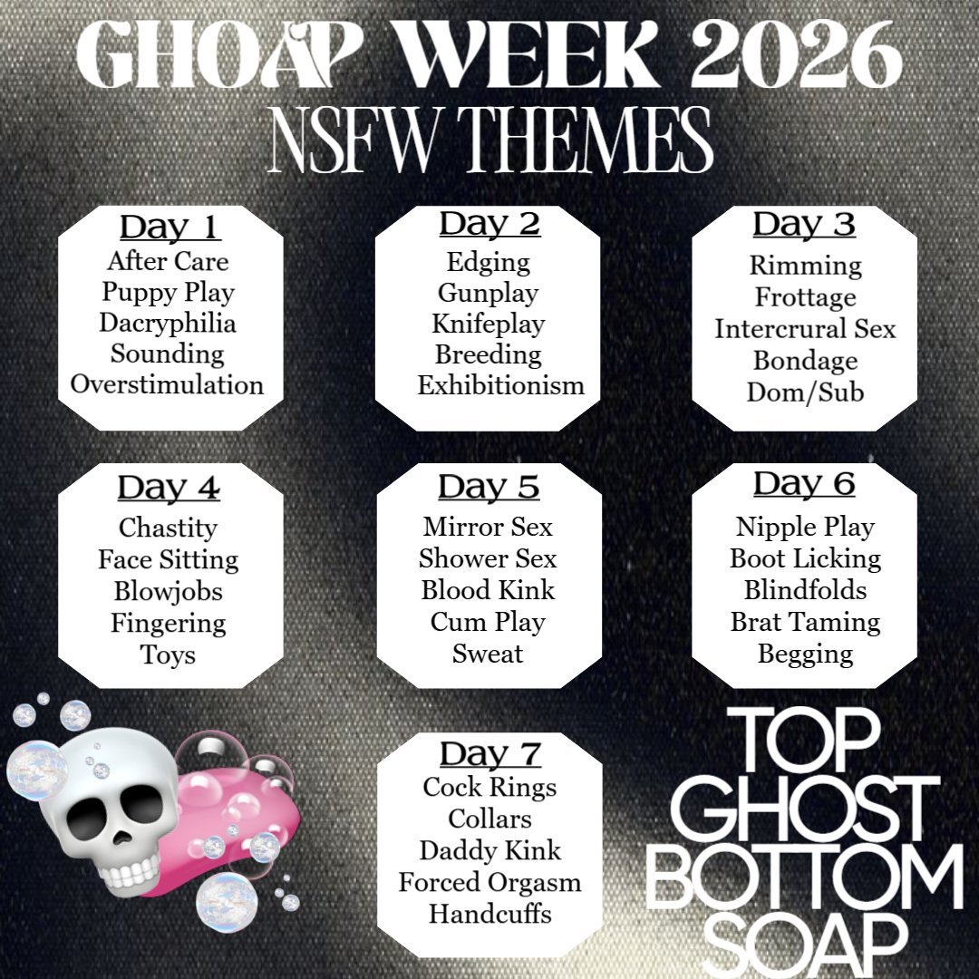 GHOAPWEEK's tweet photo. 🫧#GHOAPWEEK2026 // ONE DAY TO GO 🫧
⠀⠀⠀AUGUST 2ND - AUGUST 8TH ⠀⠀⠀⠀⠀⠀⠀⠀⠀⠀⠀💀🧼
       TOP GHOST // BOTTOM SOAP

           🫧 PROMPT REMINDER 🫧 https://t.co/XU7wUmwwHD