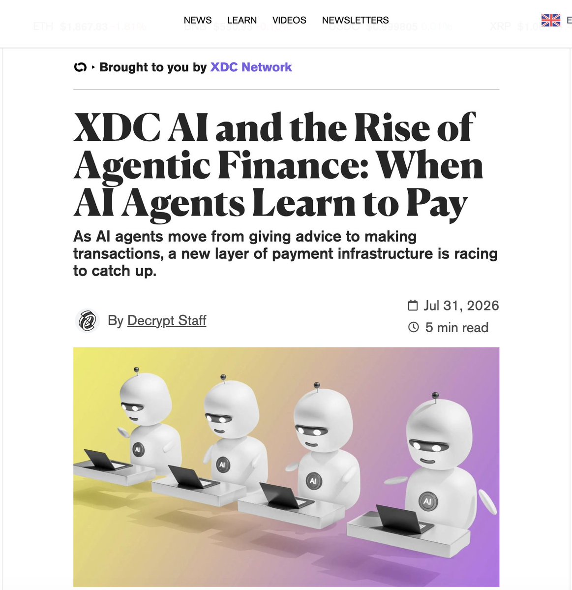 xdcaitech's tweet photo. The gap in the emerging Agentic Economy needs new payment infrastructure.

@XDCNetwork’s @xdcaitech pairs the open x402 standard with gasless @USDC settlement to let AI agents pay for services per request, without accounts or human sign-off.

Read more from the link in comment below