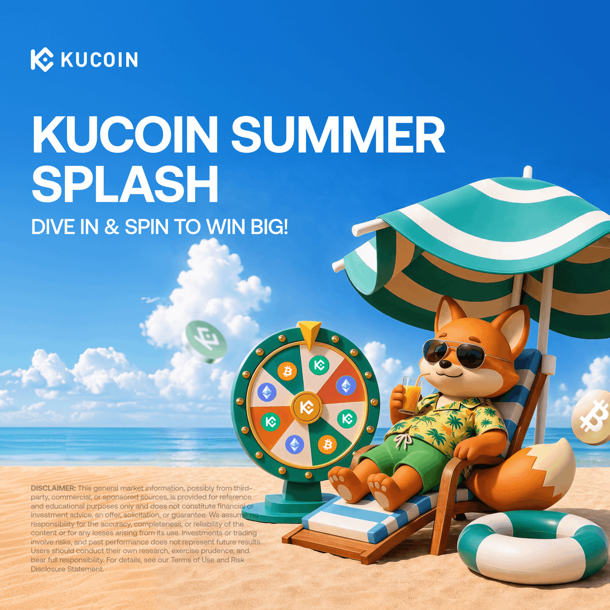 kucoincom's tweet photo. 🌴 KuCoin Summer Splash is HERE! 🌴

Beat the heat and kick off August with a chance to win 10,000 USDT! 🎡

Claim your instant spin on the Summer Lucky Wheel in 2 easy steps:
1️⃣ Register a new KuCoin account
2️⃣ Complete your first trade (any amount!)

👇 Dive in & spin to win: https://t.co/L5MGym9ieO