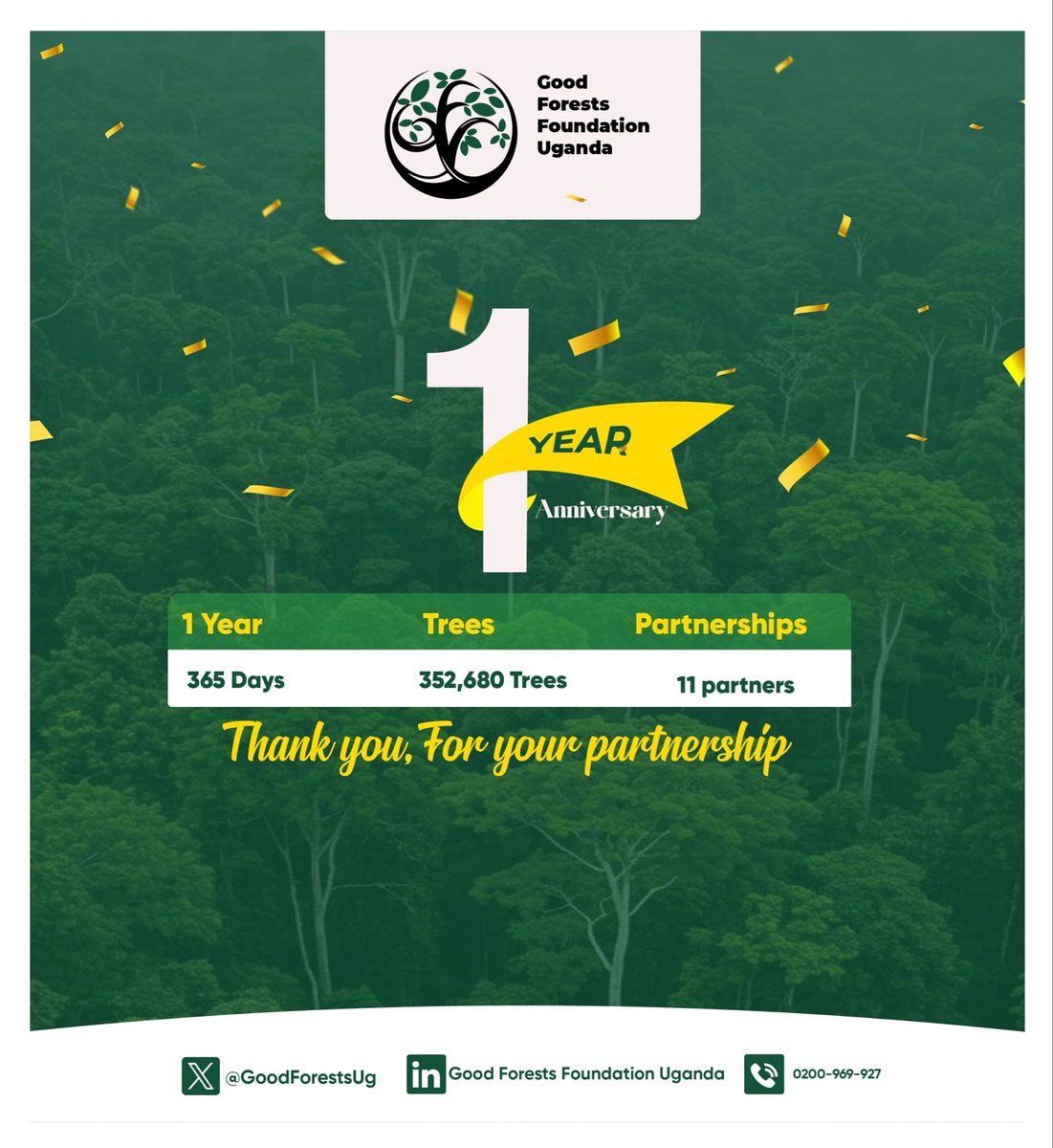 JamesThembo_'s tweet photo. Hello X family!
@GoodForestsUg has made 1 year since its transition from @FairventuresUg. 

While we are still a growing organization, this past year has provided us with invaluable experience and growth. 

I am grateful to our founders, partners and dedicated team whose hard work made this first year possible. 

Happy #First_Anniversary 🎉@GoodForestsUg