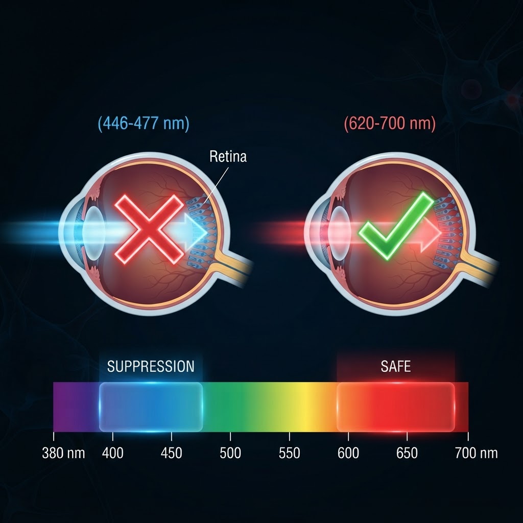 evolutaMente's tweet photo. La retina produce melatonina da sola, nei fotorecettori. La pillola no.

La luce blu del cellulare la sopprime (picco 446-477 nm). La luce rossa no.

Occhiali rossi + lampadina Espero: la retina produce melatonina anche con la luce accesa.

🔗 https://t.co/BmcRRqvJQ0 https://t.co/ZV0suIb6W0