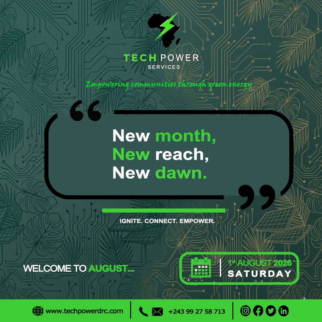 PowerDrc's tweet photo. 🚀 New month, new reach, new dawn!
Welcome to #August a time to ignite, connect, and empower. Whether you're building, scaling, or transforming, #TechPower Services is here to power your journey
🌐 https://t.co/Gcw6EtdEza
#NewMonth #Empowerment #Innovation #DRC #SaturdayVibes https://t.co/abipGQS74Y
