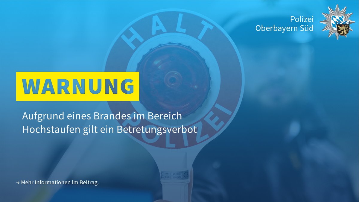 polizeiOBS's tweet photo. #BadReichenhall
Aufgrund eines Blitzeinschlags ist im Bereich des Hochstaufens ein Feuer ausgebrochen. Für das Gebiet wurde bis auf Weiteres ein Betretungsverbot erlassen. Wir bitten euch, den Bereich zu meiden.
Die Löscharbeiten dauern aktuell noch an. https://t.co/m5EhSoMU7o