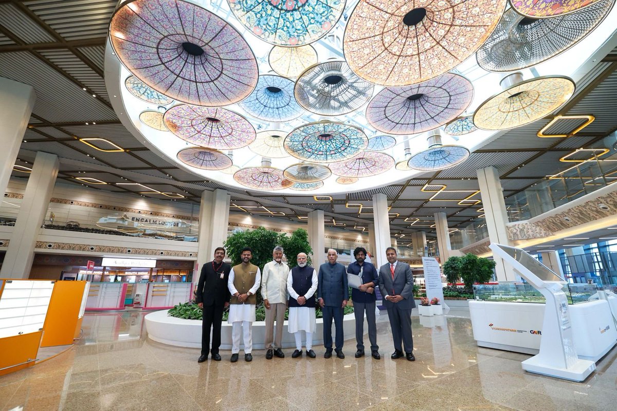 narendramodi's tweet photo. Delighted to inaugurate the Alluri Sitarama Raju International Airport at Bhogapuram. This is a landmark project that will strengthen connectivity and accelerate Andhra Pradesh’s growth.

This airport brings together advanced infrastructure and cutting-edge technologies to ensure a seamless travel experience. It will give a major boost to tourism, trade, investment and employment. The terminal building also celebrates the cultural identity of Andhra Pradesh.

Named after the great Alluri Sitarama Raju, this airport represents pride in our heritage and a spirit of optimism towards our future.

@ncbn 

@PawanKalyan