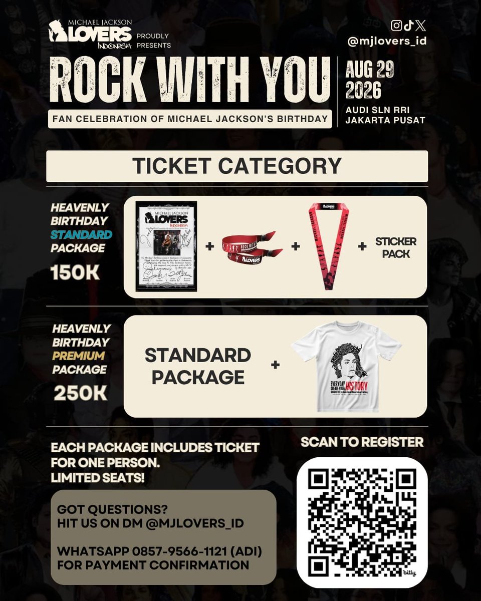 hourlymichaelj_'s tweet photo. mohon maap, lupa kasih kabar bahagya. buat warga #moonwalker #mjfams jabodetabek dan sekitarnya mari merapat! bulan ini @MJLovers_ID bakal ngadain hajatan MJ's birthday party: ROCK WITH YOU.
📌 29 Agustus 2026
🕐 13.00 - 19.00 wib
📍auditorium siaran luar negeri RRI https://t.co/n2VbAVzfD8