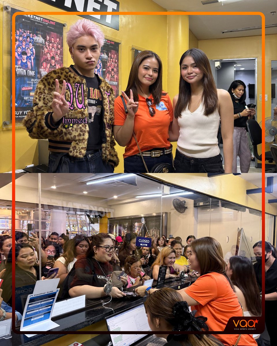 VivaArtists_'s tweet photo. LOOK: Bea Binene, Aubrey Caraan, and Jao dropped by the TicketNet booth for the VIVA All Star Games 2026 ticket selling! 🎟️🏀

Thank you to all the fans who already secured their tickets! See you on August 16 at the Smart Araneta Coliseum!

Tickets: https://t.co/1EuPytVejH
📞 For concert ticket inquiries, visit https://t.co/PPo0iZaXdH or contact VAA LIVE:
- Mobile: +639317082115
- Landline: (02) 8687-5853 loc. 841

#VivaAllStarGames2026