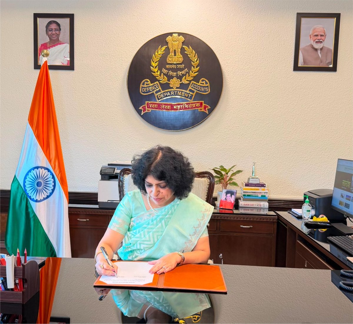 SpokespersonMoD's tweet photo. Smt Alka Nangia Arora, a  1991 batch Indian Defence Accounts Service (IDAS) officer,  assumed the charge as Controller General of Defence Accounts (CGDA) on August 01, 2026. She has served in key leadership roles across the Ministries of Defence, Agriculture, MSME and Textiles, making significant contributions to public finance, defence reforms and national development.