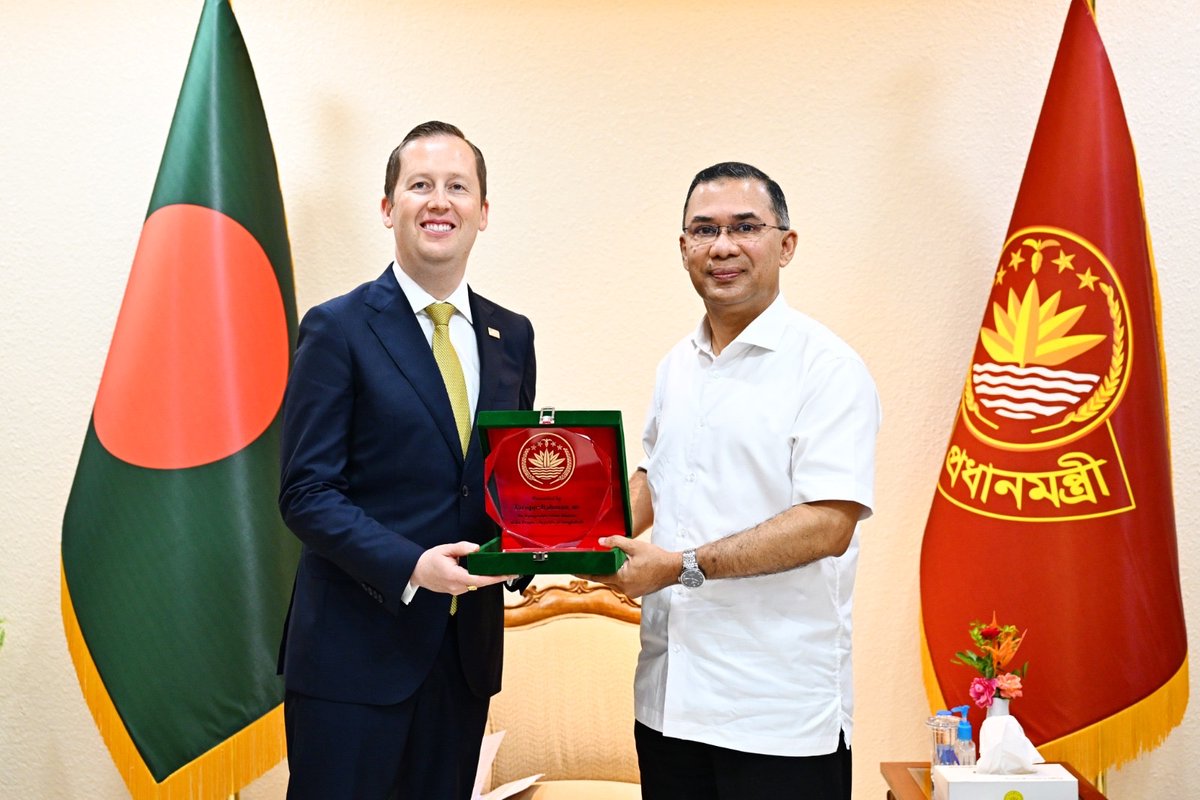 bdbnp78's tweet photo. U.S. Special Presidential Envoy for South and Central Asia, @USAmbIndia  , paid a courtesy call on BNP Chairman and Hon’ble Prime Minister Tarique Rahman today at the Prime Minister’s Office in Tejgaon.

During the meeting, they discussed Bangladesh-U.S. bilateral relations, trade and investment, regional cooperation, the Rohingya crisis, and other issues of mutual interest.

#PM #TariqueRahman #BNP #Bangladesh #USA #Diplomacy