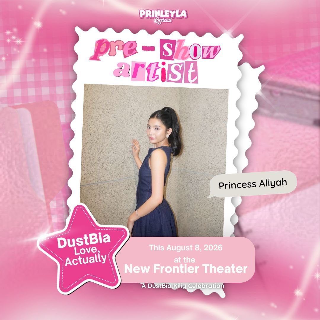 prinleylaofc's tweet photo. 𝐏𝐑𝐄-𝐒𝐇𝐎𝐖 𝐀𝐑𝐓𝐈𝐒𝐓
Get ready to witness Princess Aliyah light up the stage before the main event!
See her live at DustBia Love, Actually this August 8, 2026 at the New Frontier Theater. Don't miss this special pre-show performance!
#PrincessAliyah | #PrinLeyLa https://t.co/vX7vqLxz1P