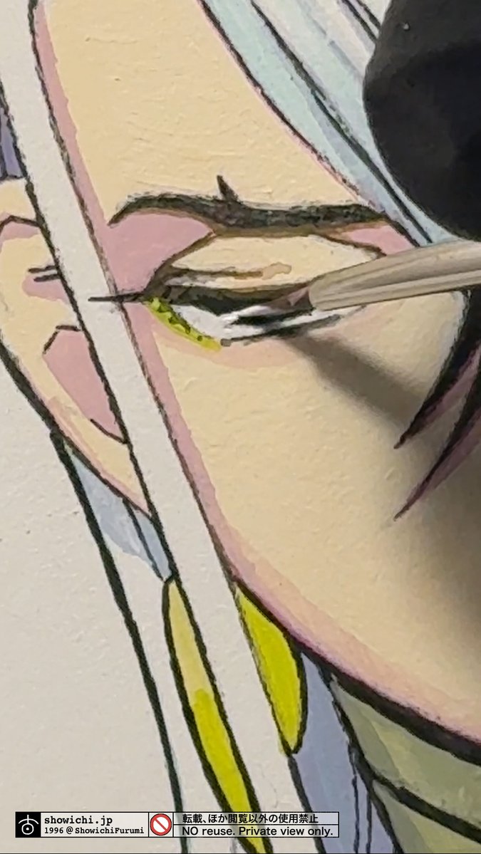 ShowichiFurumi's tweet photo. KADOKAWAさんのブースでご覧になれる色紙は、手前のパーツは絵の具、奥のパーツはレンチキュラーシートに印刷していただいて作っております。　#FGO #FGO11周年 https://t.co/aZhI50y6iN