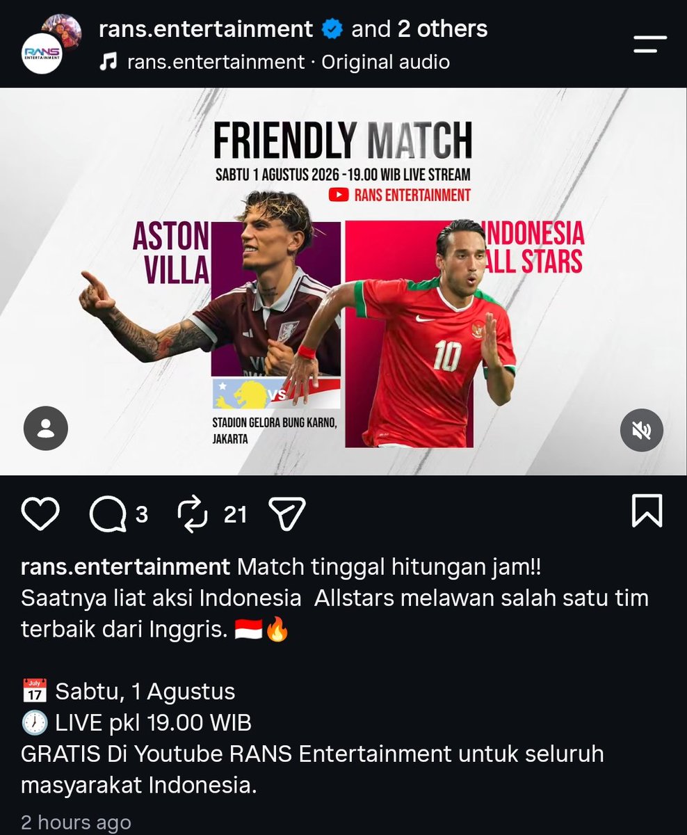saludosparatii's tweet photo. Hari ini banyak tontonan bola gratis di youtube. Ada 4 match yang disiarkan oleh 3 channel:

- Aston Villa vs Indonesia All Star 
📽️ Rans Entertainment

- Man City vs Inter Milan
📽️ Hanif Thamrin 

- Laos vs Filipina 
- Thailand vs Malaysia 
📽️ yb

Nonton yang mana nih? https://t.co/7bgwFIwv5K