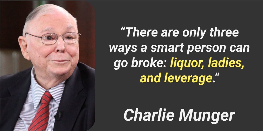 NicoInberg's tweet photo. Een historische uitspraak van Charlie Munger, ook één van de beteren verzameld in mijn Buffett boek, is dat een man kapot kan gaan aan drie dingen: ladies, liquor en leverage. Vrouwen, drank en handelen met een hefboom. https://t.co/N1f9U7tyiP
