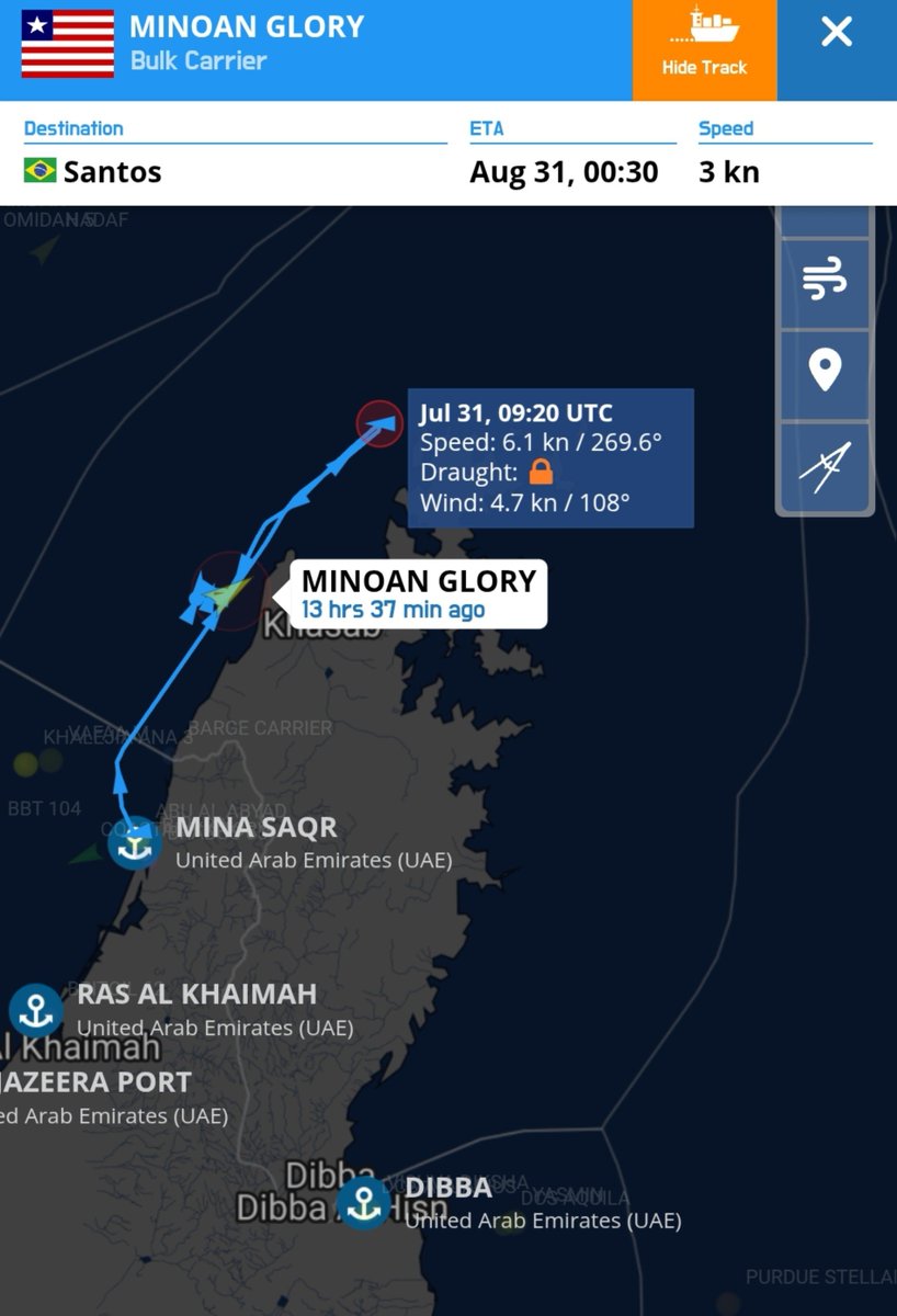 MenchOsint's tweet photo. IRGC Navy published a video last night, warning the "MINOAN GLORY" & showing it making a u-turn in real-time.

It has switched transponders off since 13 hours now, and it is possible that CENTCOM forced them to try crossing again since..

'The most open of all the straits.' according to Trump.