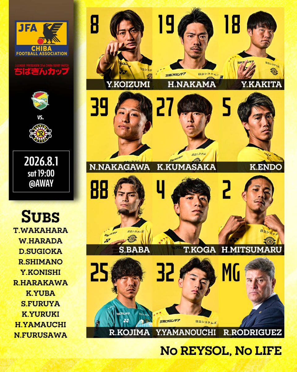 REYSOL_Official's tweet photo. 🟡STARTING LINEUP⚫️
🏆第31回ちばぎんカップ
🗓08/01 19:00KO
🆚ジェフユナイテッド千葉 × #柏レイソル
🎦チバテレ公式YouTubeライブ配信
https://t.co/HgZPKf4wrZ
#柏レイソル #AMBITIONToBeTheBEST https://t.co/YRv9bWikPV