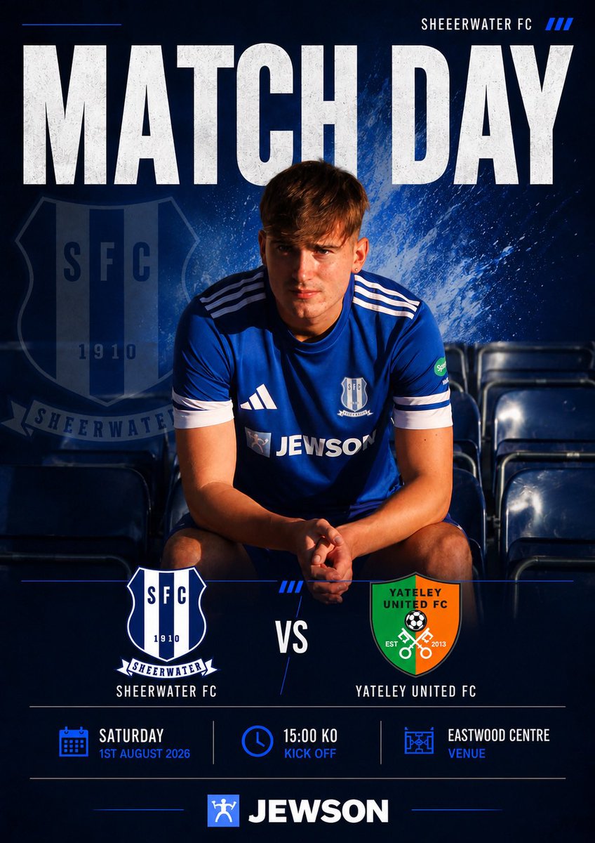 Sheerwaterfc's tweet photo. 𝗠𝗔𝗧𝗖𝗛 𝗗𝗔𝗬 | Yateley United

Our @ComCoFL league campaign starts today as we host Yateley United at the Eastwood Centre!

🏟️ Eastwood Centre
📆 Sat 1st August 
🕒 3:00pm KO
🎟️ £8 Adults • £5 Concs • U16 🆓
🍺 Bar open • 🎯/🎱

Be loud. Back the lads!💙

#UpTheSheers 💙 https://t.co/2KdhNUxe3L