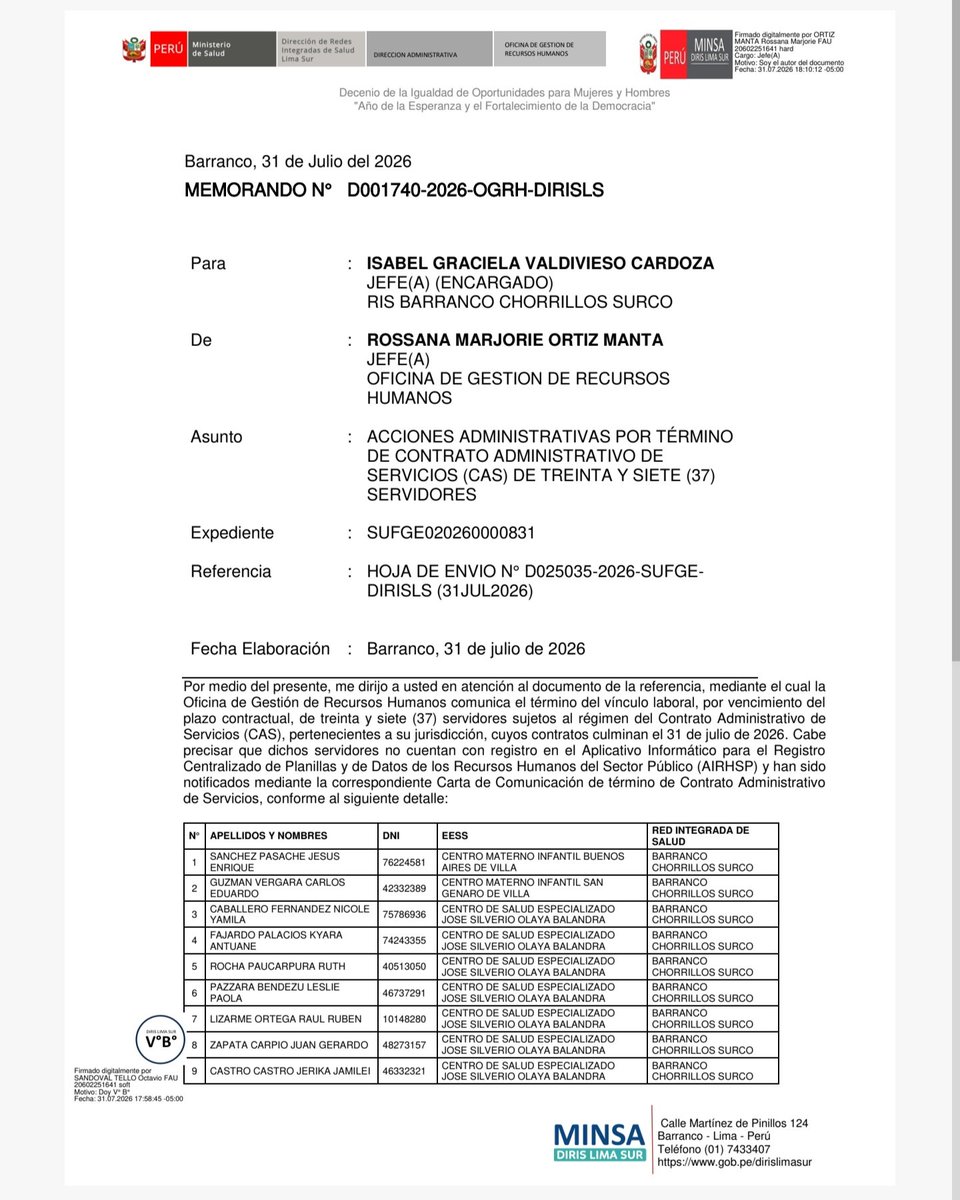 AbogadosMascaro's tweet photo. @Minsa_Peru Nueva gestión del señor #Dyer no puede avalar el despido de personal de salud. Esto ha ocurrido en #DirisLimaSur #Dyer . @omneco @exitosape @KeikoFujimori @Frospigliosi @ope_peru @Defensoria_Peru @willaxtv @larepublica_pe @Politica_LR https://t.co/OVnv55bP56