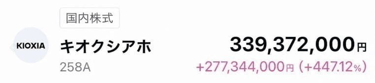 shiori2106's tweet photo. 285A（キオクシア）を1年間保有。
2,165円 → 92,180円。
来週すべて売却予定で、その一部は両親の老後資金に充てます。
そして次の1銘柄へ移行します。 https://t.co/ahEN3XpJCJ