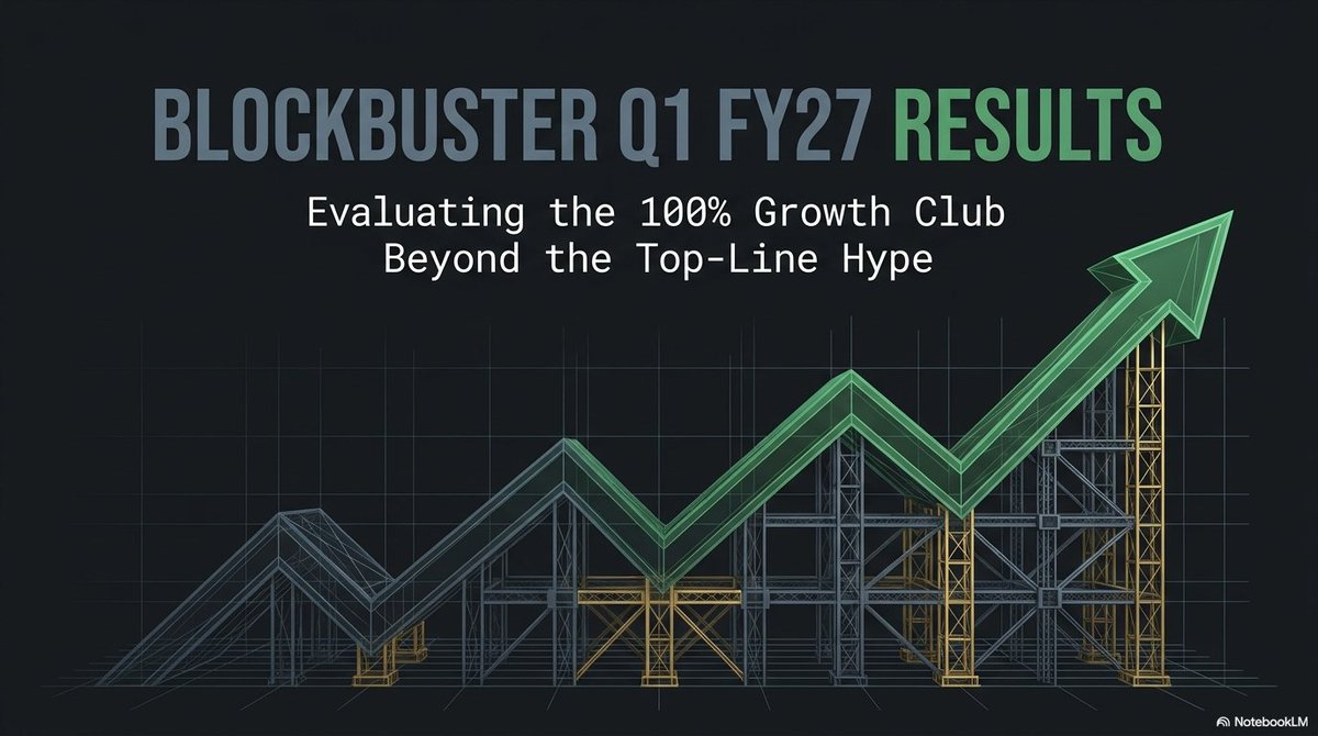 Akash17971's tweet photo. BLOCKBUSTER RESULTS – Q1 FY27 🔥🔥🔥

Companies That Have Posted More Than 100% Revenue Growth in Q1 FY27 📈

▪️ Mahindra Lifespace  – Revenue Growth: +2909% 

▪️ Stellant Securities – Revenue Growth: +408%

▪️ E2E Networks – Revenue Growth: +334%

▪️ Blue Water Logistics – Revenue Growth: +315%

▪️ Indiabulls Enterprises – Revenue Growth: +292%

▪️ MIC Electronics – Revenue Growth: +277%

▪️ Trishakti Industries – Revenue Growth: +252%

▪️ Jio Financial Services – Revenue Growth: +227%

▪️ Ashima – Revenue Growth: +201%

▪️ Eternal – Revenue Growth: +182%

▪️ Fineotex Chemical – Revenue Growth: +175%

▪️ Netweb Technologies – Revenue Growth: +172%

▪️ Anlon Healthcare – Revenue Growth: +163%

▪️ Purple Finance – Revenue Growth: +161%

▪️ Dolphin Offshore  – Revenue Growth: +161%

▪️ Refex Industries – Revenue Growth: +160%

▪️ Antelopus Selan – Revenue Growth: +159%

▪️ Kalindee Rail Nirman – Revenue Growth: +157%

▪️ Akiko Global Services – Revenue Growth: +131%

▪️ MTAR Technologies – Revenue Growth: +130%

▪️ Mangalore Refinery –  Revenue Growth: +120%

▪️ HFCL – Revenue Growth: +120%

▪️ PNGS Reva Diamond  – Revenue Growth: +119%

▪️ Ganesh Infraworld – Revenue Growth: +110%

▪️ Regency Fincorp – Revenue Growth: +108%

▪️ Onix Solar Energy – Revenue Growth: +107%

▪️ Clean Max Enviro – Revenue Growth: +107%

▪️ TruAlt Bioenergy – Revenue Growth: +106%

▪️ Amal – Revenue Growth: +104%

What Does 100%+ Revenue Growth Really Mean?
A company reporting 100% or higher revenue growth has more than doubled its sales compared to the same quarter last year. Such growth is undoubtedly encouraging and indicates that something significant is happening in the business.

However, high revenue growth alone does not make a company a great investment. Before investing, always study the complete business.

Things you should always analyze:
▪️ Whether the growth is sustainable or a one-time event.
▪️ Growth in EBITDA and Net Profit, not just revenue.
▪️ Improvement in operating margins and profitability.
▪️ Management commentary and conference call insights.
▪️ Order book, customer additions and future demand visibility.
▪️ Cash flow generation and balance sheet strength.
▪️ Debt levels and working capital management.
▪️ Valuation - an excellent business can still be an expensive stock.
▪️ Industry outlook, competitive advantages and long-term growth prospects.

Many companies can post extraordinary quarterly numbers because of a low base effect, acquisitions, or one-off transactions. Therefore, never make an investment decision based on just one quarter's performance. Always evaluate the business from a long-term perspective.

Disclaimer: This post is shared purely for educational purposes and is not a recommendation to buy or sell any stock. Please conduct your own research and consult your financial advisor before making any investment decisions.