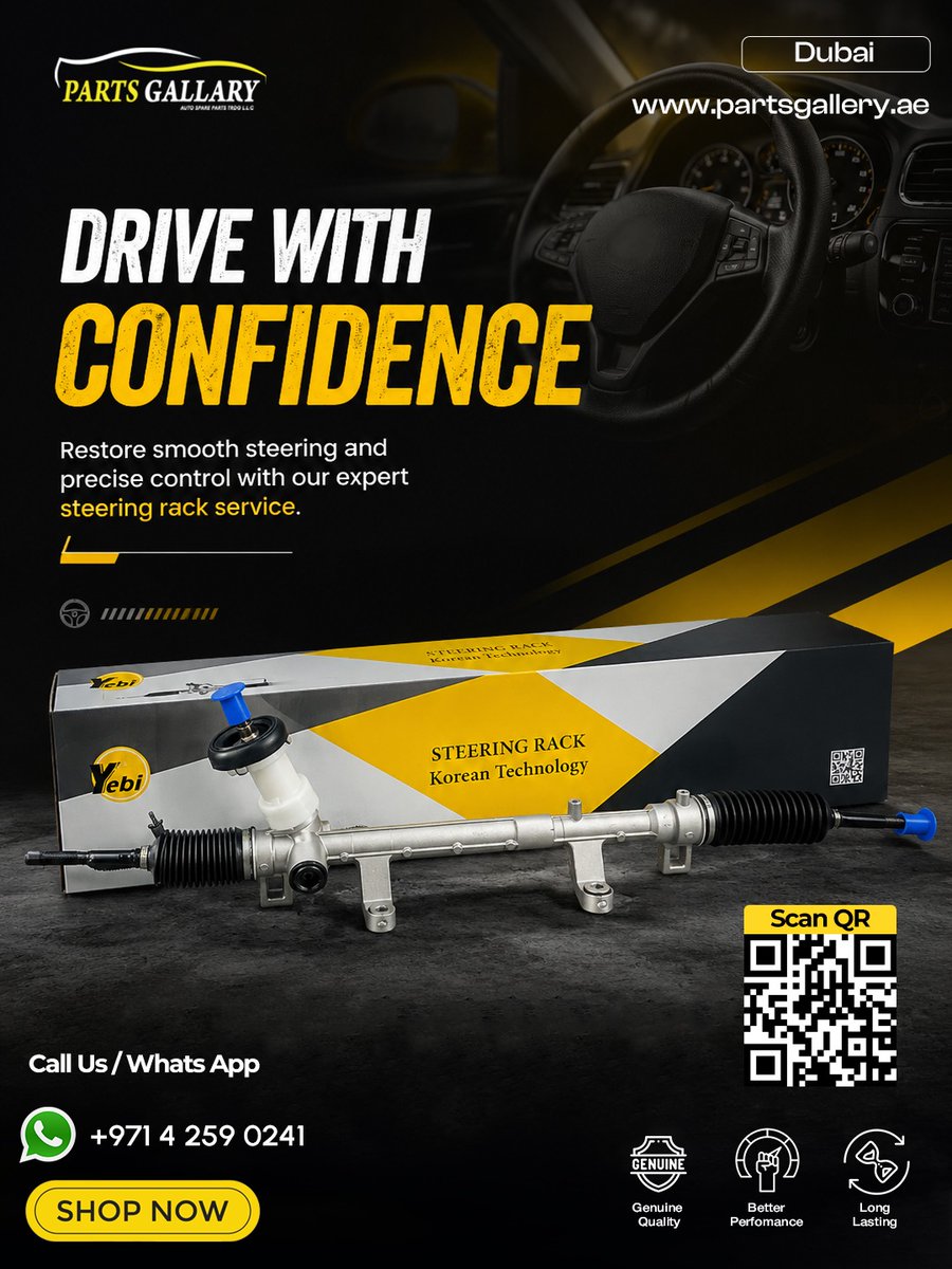 partsgallery's tweet photo. Drive with Confidence!
Restore smooth steering and precise control with premium Steering Racks from Parts Gallery.
✔ Genuine Quality
✔ Korean Technology
✔ Long Lasting Performance
✔ Fast Delivery Across UAE
📍 Dubai, UAE
📞 +971 4 259 0241
🌐 https://t.co/Y9eib3ICdH https://t.co/NXVHLejl7J