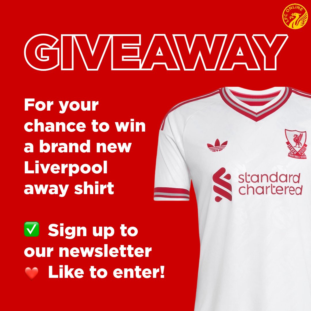 Liverpool's tweet photo. We’re giving away a brand new Liverpool away shirt in this weekend’s All Things Red newsletter! Don’t miss out…
👉 https://t.co/aYL0p4gyy4 https://t.co/kHFyxfChlT